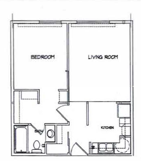 Floor plan for 1 bed, 1 bath, 540 sqft